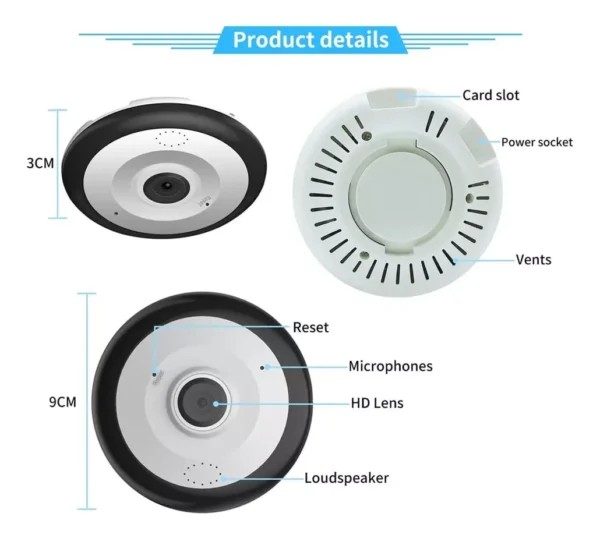 Cámara Ojo De Pez 9cm 360 App V380 Pro 1080p Wifi 128gb