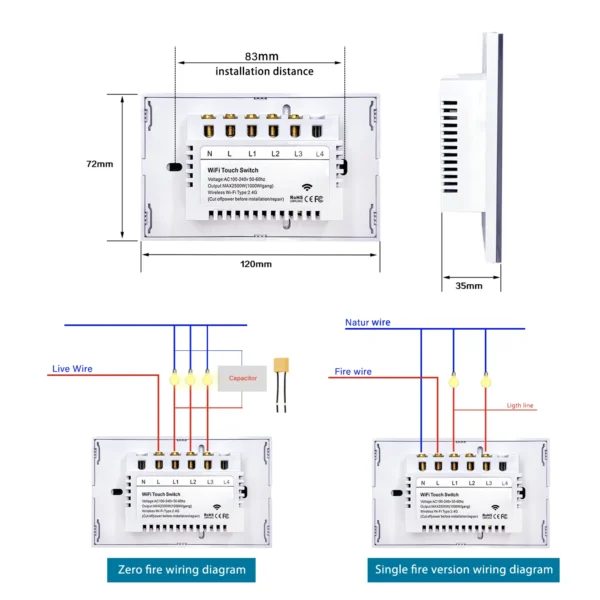 Interruptor Wifi Inteligente Sin Neutro 1 Boton Smart Tactil
